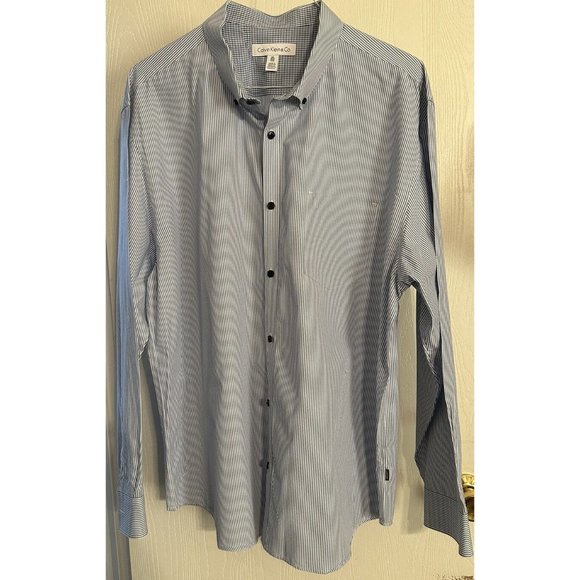 Calvin Klein & Co Button Down Dress Shirt Blue & White Striped Long Sleeve 2XL - Picture 1 of 11